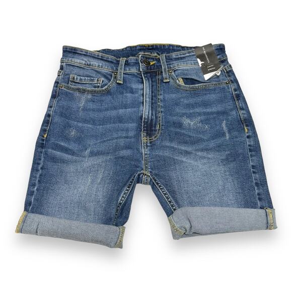 No Boundaries Mens Shorts Sz 28 Mens Raw Hem Slim Fit Stretch Dark Wash Blue NEW - Picture 4 of 8